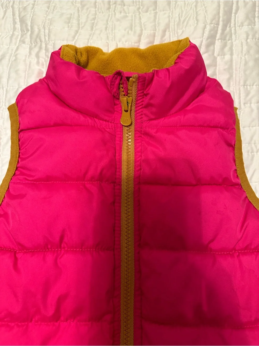 GAP girls  Hot Pink Puffer Vest with Mustard Trim Sz 4
